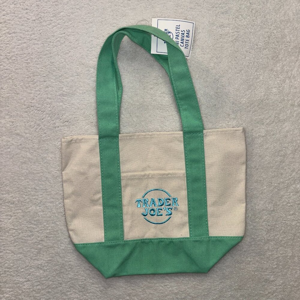 TRADER JOES Mini Canvas Tote Bag Spring 2025 Pastel Green NWT
